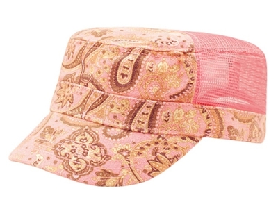 Mega Cap: Wholesale Ladies Paisley Print Canvas Mesh Army Cap | CapWholesalers