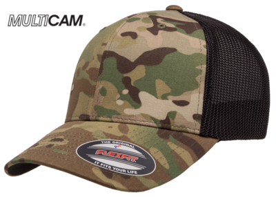 Yupoong Flexfit MultiCam Cotton Camo Trucker Mesh  | Wholesale Blank Caps & Hats | CapWholesalers