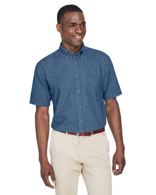 Harriton Mens 6.5 oz. Short-Sleeve Denim Shirt | Mens Denim  / Twill Woven Shirts