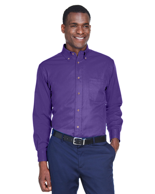 Harriton Mens Easy Blend Long-Sleeve Twill Shirt with Stain-Release | Mens Fleece/Outerwear