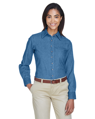 Harriton Ladies 6.5 oz. Long-Sleeve Denim Shirt | Wholesale Ladies Apparel