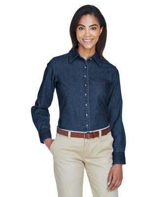 Harriton Ladies 6.5 oz. Long-Sleeve Denim Shirt | Wholesale Ladies Apparel
