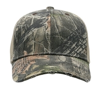 Image 6 Panel Distressed Camo Structured Poly Cotton Front Mesh Back