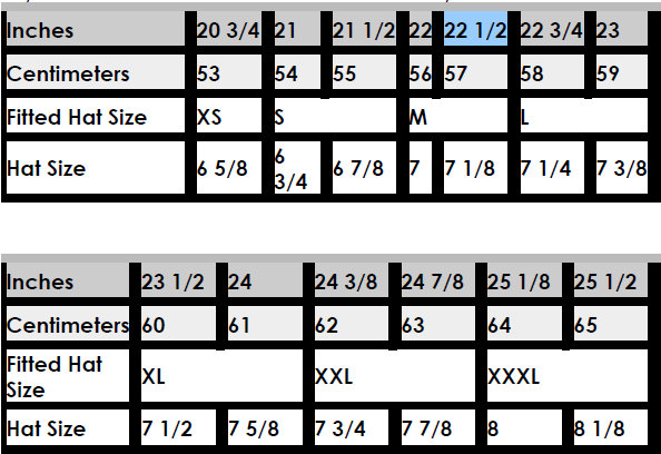 Flexfit Cap Size Chart